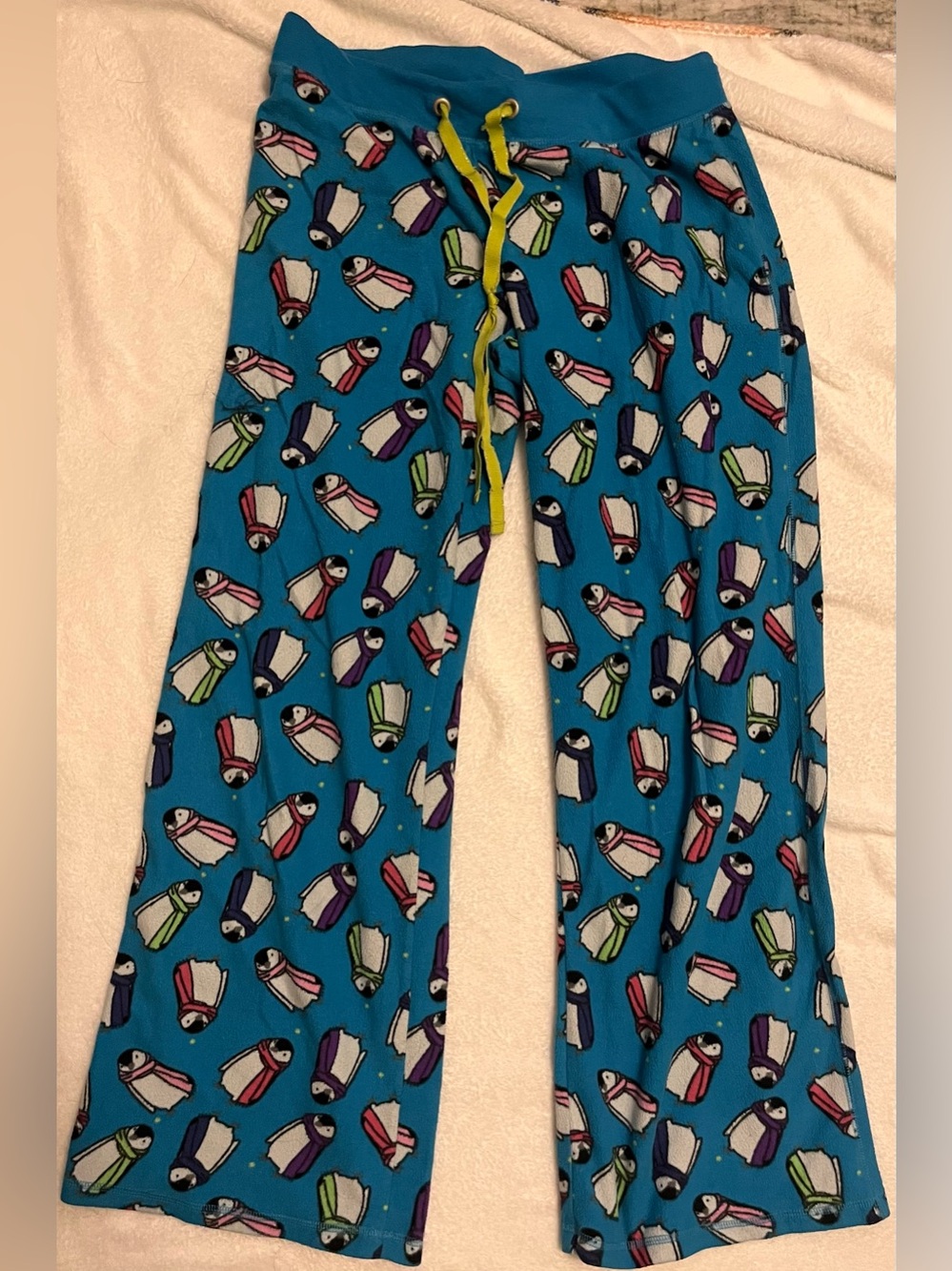 SO Blue Penguin Print Kids Pajama Pants with Lime Drawstring
